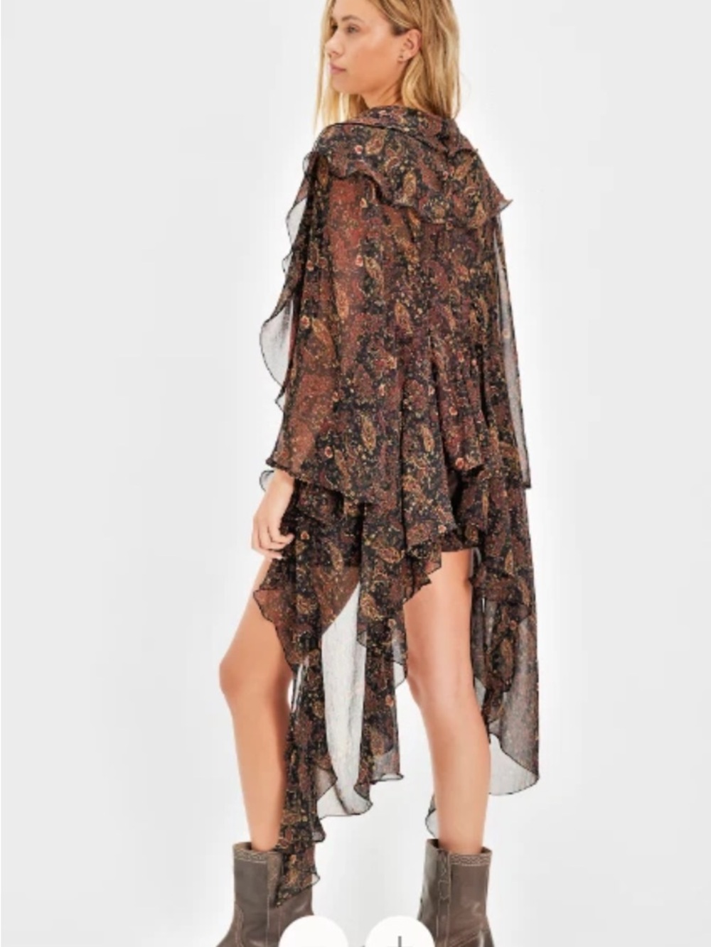 Free People Black High Low Printed Duster Blouse Top